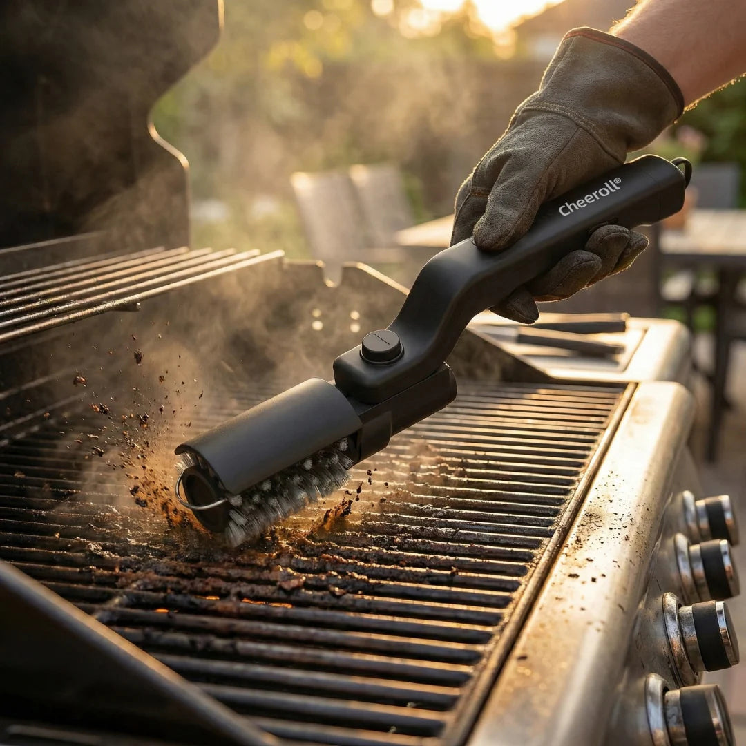 Cheeroll®BBQ Grill Cleaner — As Seen on TV! — Cordless, Rechargeable Grill Cleaning Tool, Featuring a 350 RPM Stainless Steel Roller and LED Light