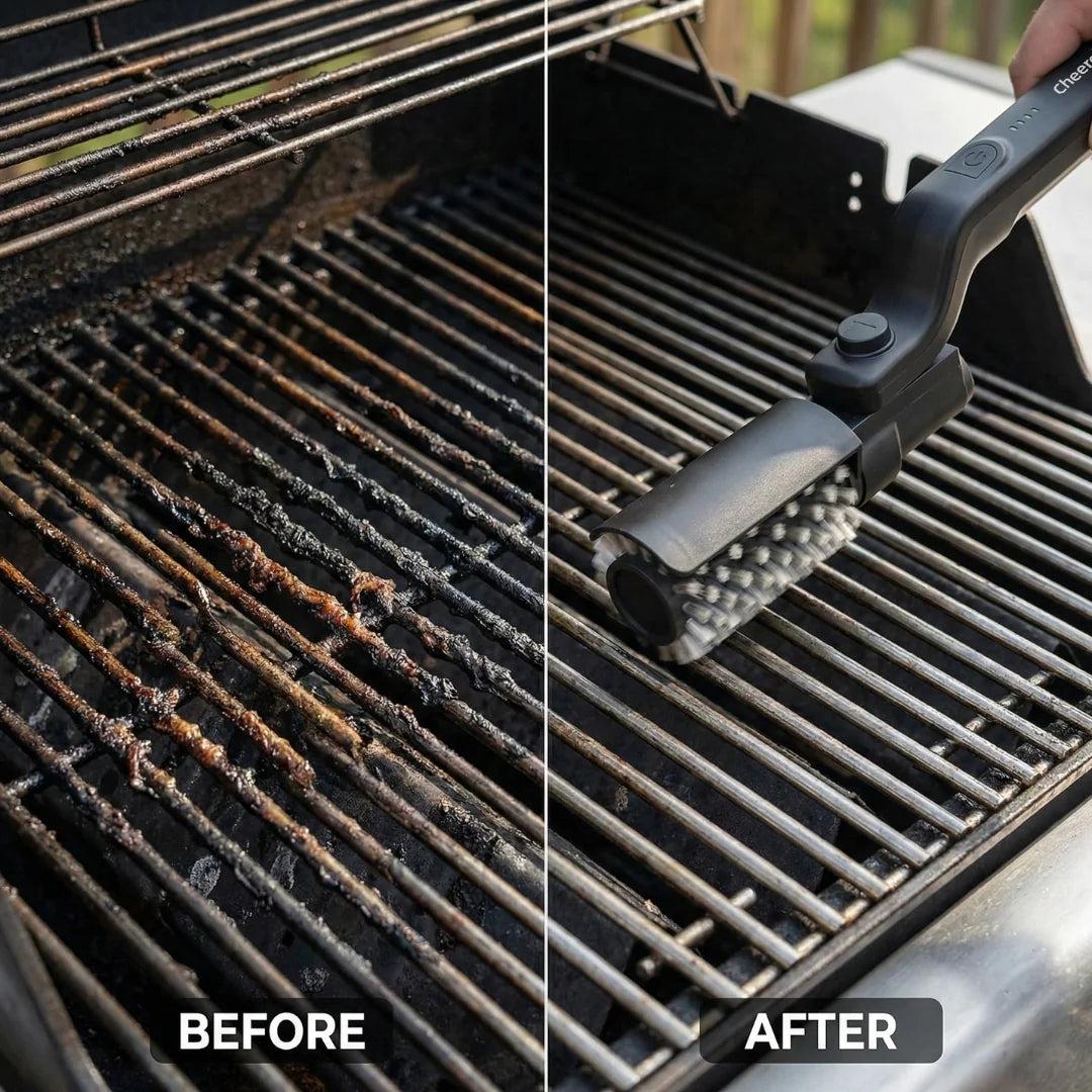 Cheeroll®BBQ Grill Cleaner — As Seen on TV! — Cordless, Rechargeable Grill Cleaning Tool, Featuring a 350 RPM Stainless Steel Roller and LED Light