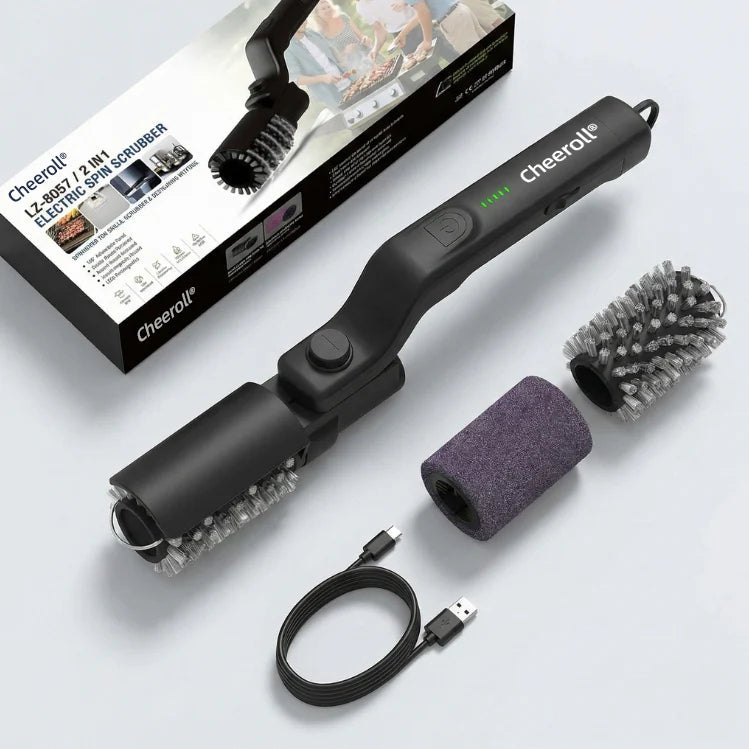 Cheeroll®BBQ Grill Cleaner — As Seen on TV! — Cordless, Rechargeable Grill Cleaning Tool, Featuring a 350 RPM Stainless Steel Roller and LED Light