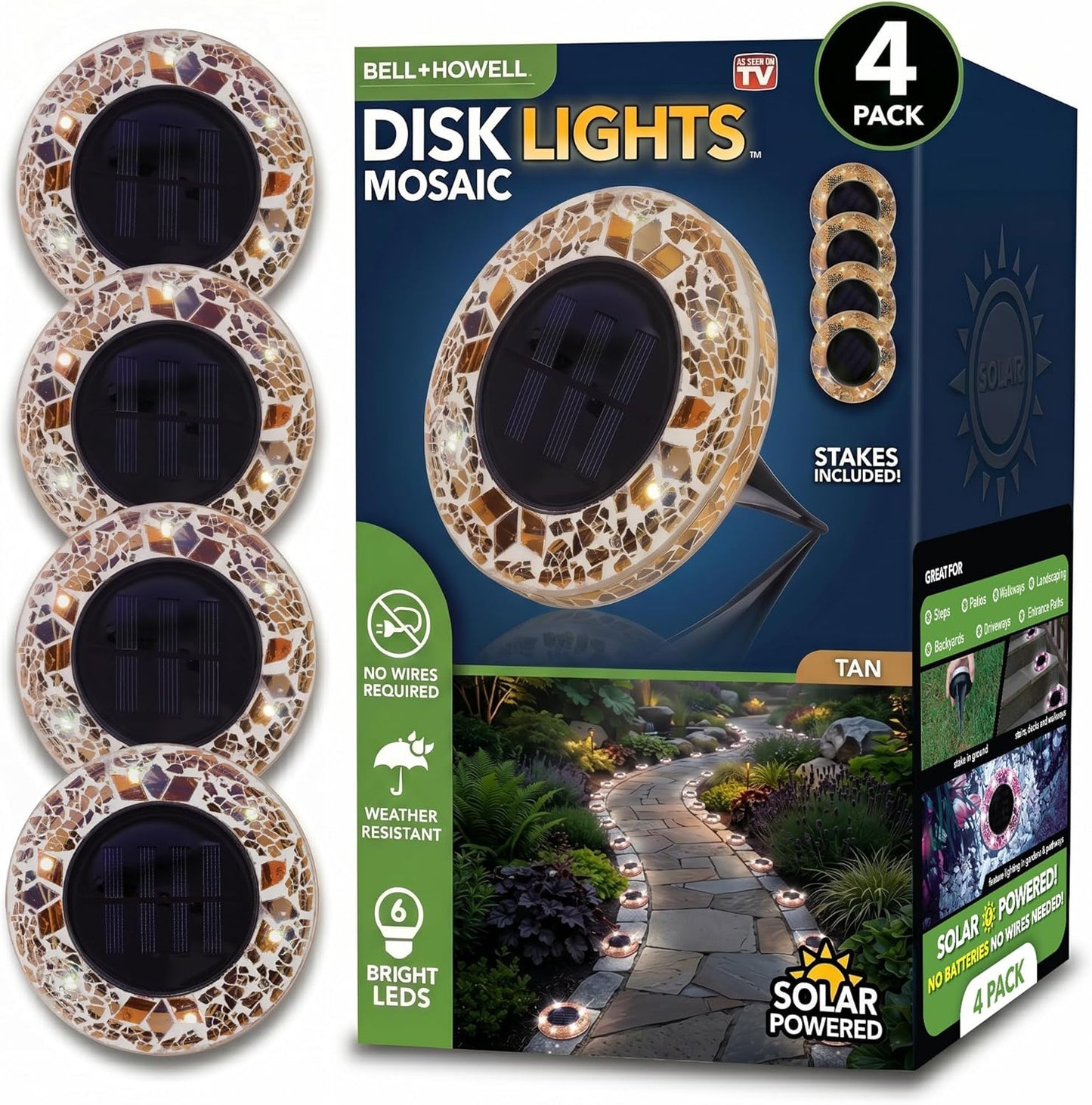 ⏰LAST DAY SALE: 🔥🌞 Solar Stained Glass Mosaic Disk Lights – Wireless Waterproof Outdoor LED Pathway Lights for Gardens, Patios, Walkways & Yard Décor
