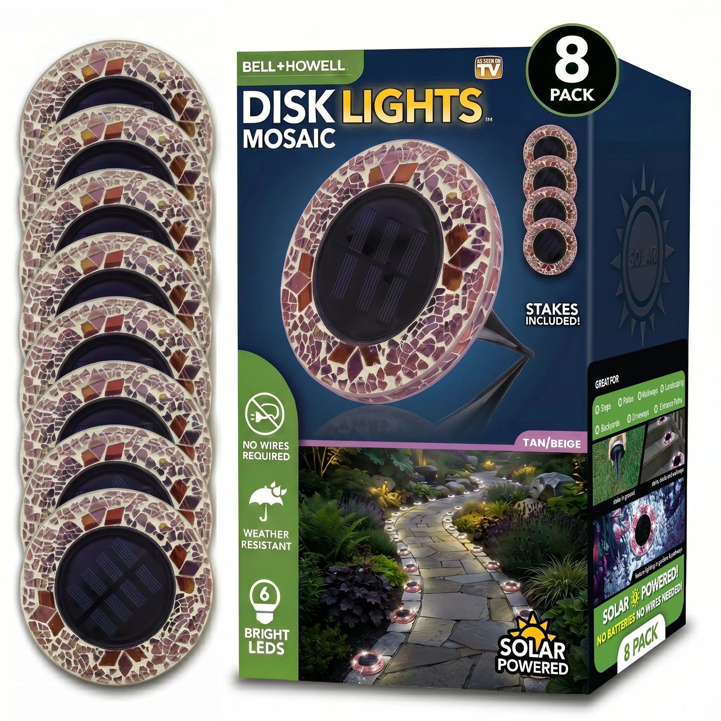⏰LAST DAY SALE: 🔥🌞 Solar Stained Glass Mosaic Disk Lights – Wireless Waterproof Outdoor LED Pathway Lights for Gardens, Patios, Walkways & Yard Décor