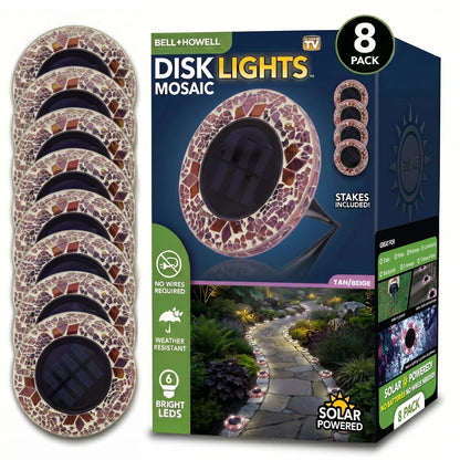 ⏰LAST DAY SALE: 🔥🌞 Solar Stained Glass Mosaic Disk Lights – Wireless Waterproof Outdoor LED Pathway Lights for Gardens, Patios, Walkways & Yard Décor