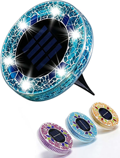⏰LAST DAY SALE: 🔥🌞 Solar Stained Glass Mosaic Disk Lights – Wireless Waterproof Outdoor LED Pathway Lights for Gardens, Patios, Walkways & Yard Décor
