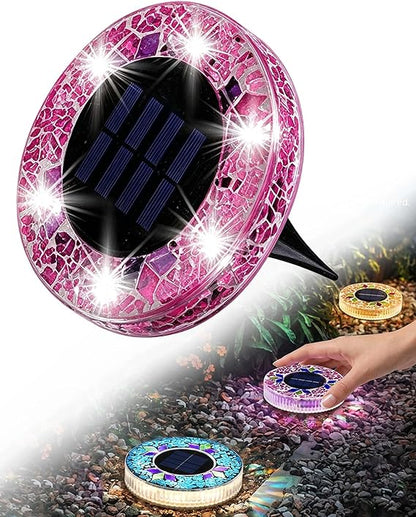 ⏰LAST DAY SALE: 🔥🌞 Solar Stained Glass Mosaic Disk Lights – Wireless Waterproof Outdoor LED Pathway Lights for Gardens, Patios, Walkways & Yard Décor