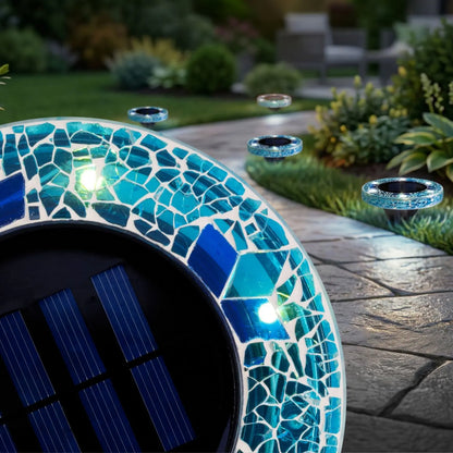 ⏰LAST DAY SALE: 🔥🌞 Solar Stained Glass Mosaic Disk Lights – Wireless Waterproof Outdoor LED Pathway Lights for Gardens, Patios, Walkways & Yard Décor