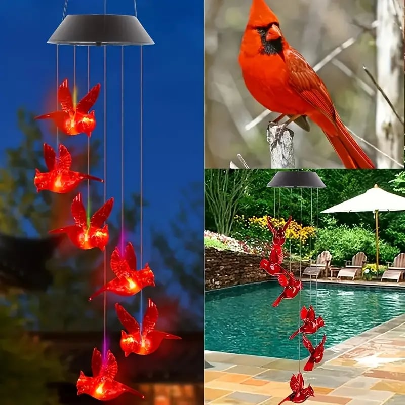 🔥2026 New Model🔥-🐦Solar Cardinal Bird Bell Lights, Outdoor Garden Decor