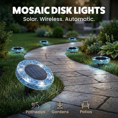 ⏰LAST DAY SALE: 🔥🌞 Solar Stained Glass Mosaic Disk Lights – Wireless Waterproof Outdoor LED Pathway Lights for Gardens, Patios, Walkways & Yard Décor