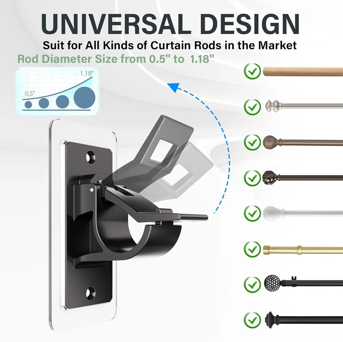 🏠6-Pack Self-Adhesive Curtain Rod Brackets