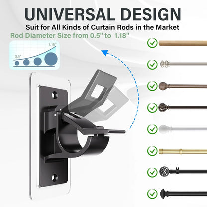 🏠6-Pack Self-Adhesive Curtain Rod Brackets