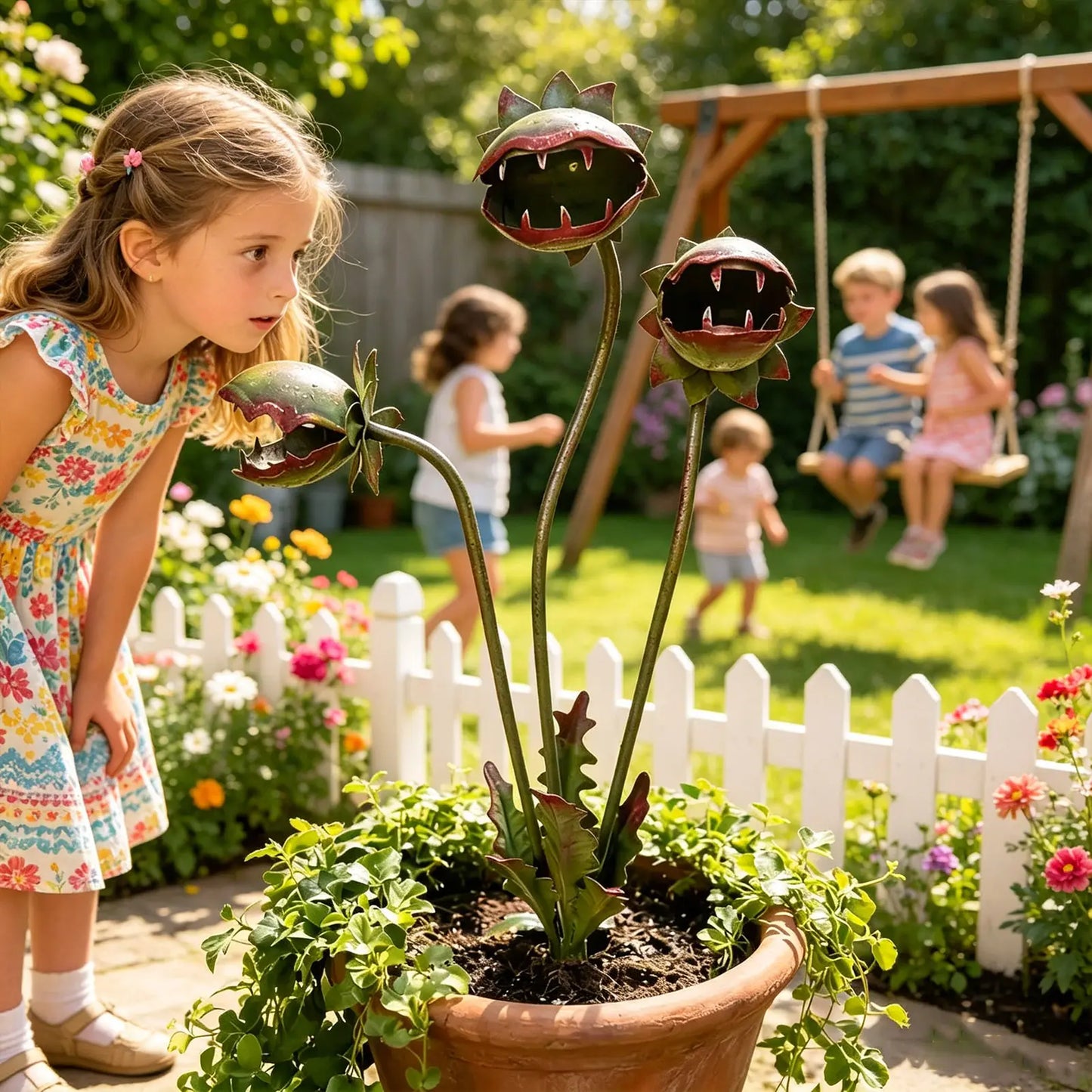 ⏰LAST DAY SALE: 🔥Whimsical Metal Carnivorous Plant Garden Stake, Carnivorous Plant Flower Sculpture for Outdoor Garden, Patio Decor🌷😈