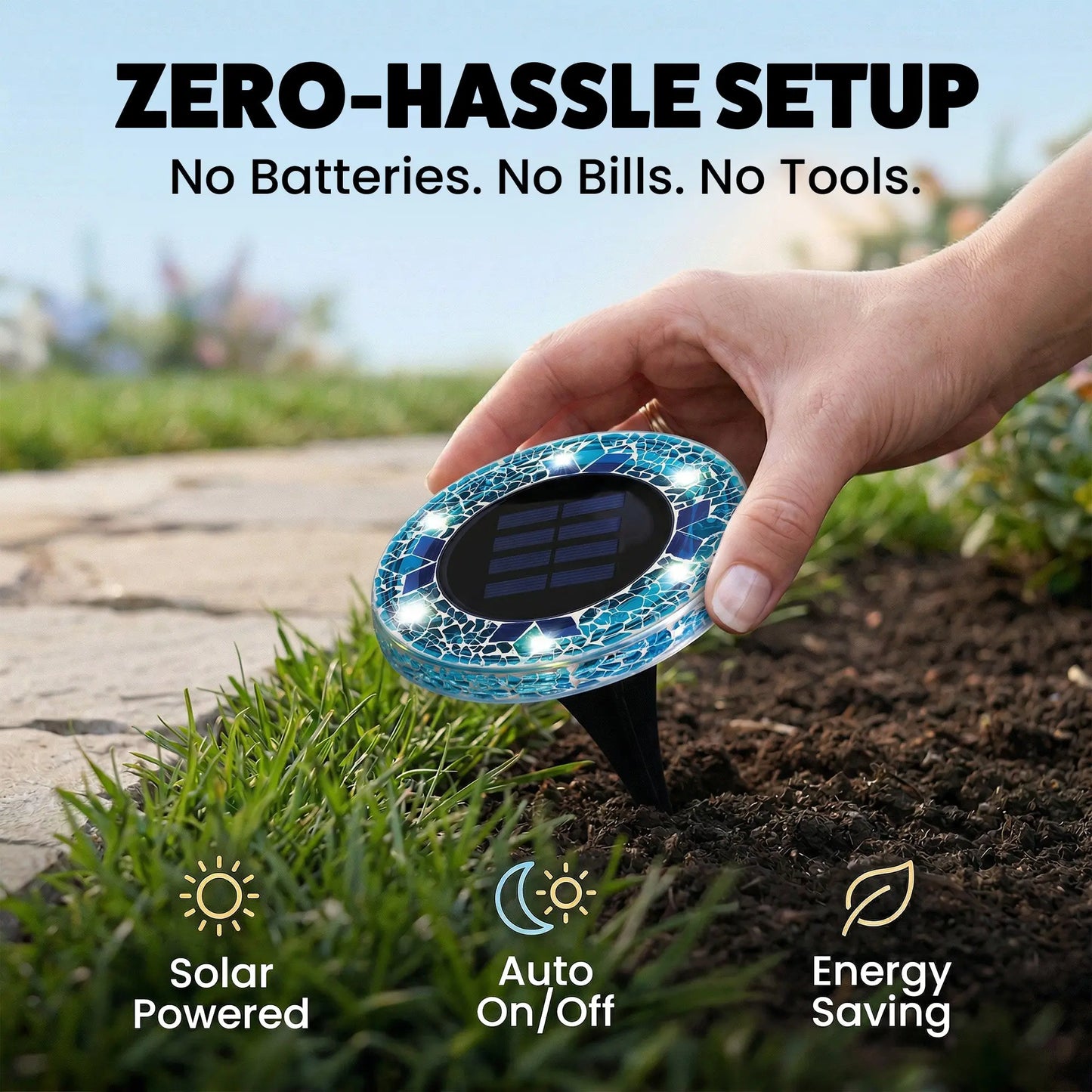 ⏰LAST DAY SALE: 🔥🌞 Solar Stained Glass Mosaic Disk Lights – Wireless Waterproof Outdoor LED Pathway Lights for Gardens, Patios, Walkways & Yard Décor