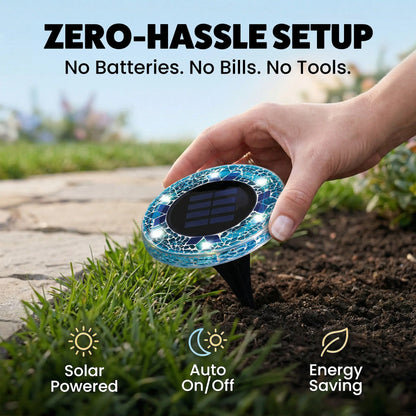 ⏰LAST DAY SALE: 🔥🌞 Solar Stained Glass Mosaic Disk Lights – Wireless Waterproof Outdoor LED Pathway Lights for Gardens, Patios, Walkways & Yard Décor