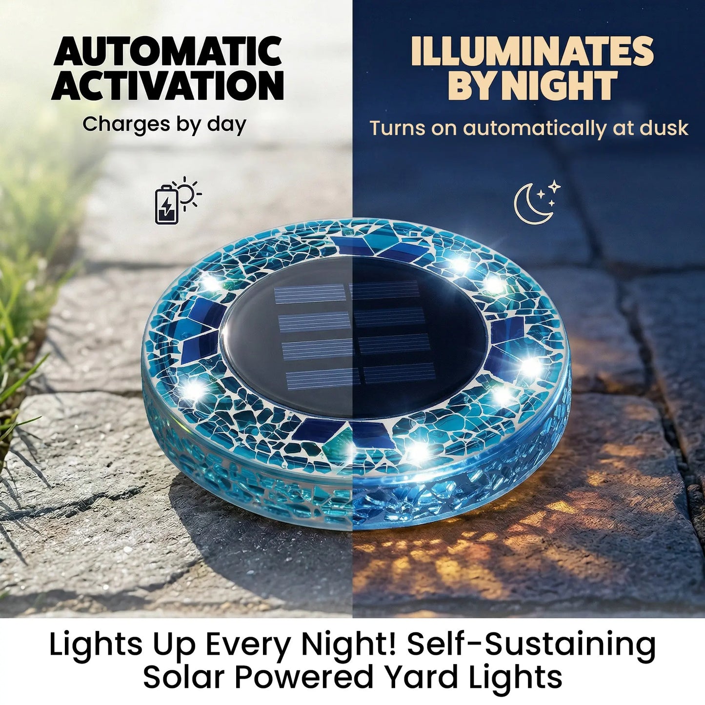 ⏰LAST DAY SALE: 🔥🌞 Solar Stained Glass Mosaic Disk Lights – Wireless Waterproof Outdoor LED Pathway Lights for Gardens, Patios, Walkways & Yard Décor