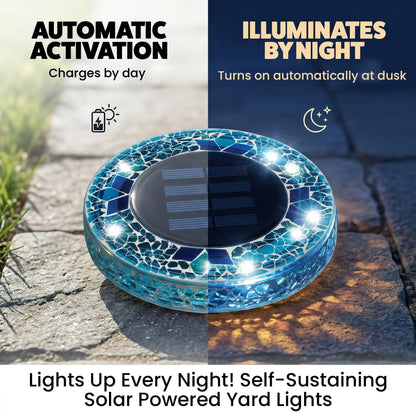 ⏰LAST DAY SALE: 🔥🌞 Solar Stained Glass Mosaic Disk Lights – Wireless Waterproof Outdoor LED Pathway Lights for Gardens, Patios, Walkways & Yard Décor
