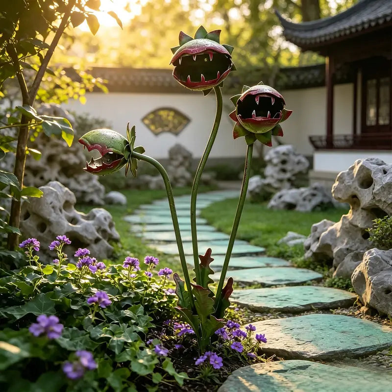⏰LAST DAY SALE: 🔥Whimsical Metal Carnivorous Plant Garden Stake, Carnivorous Plant Flower Sculpture for Outdoor Garden, Patio Decor🌷😈