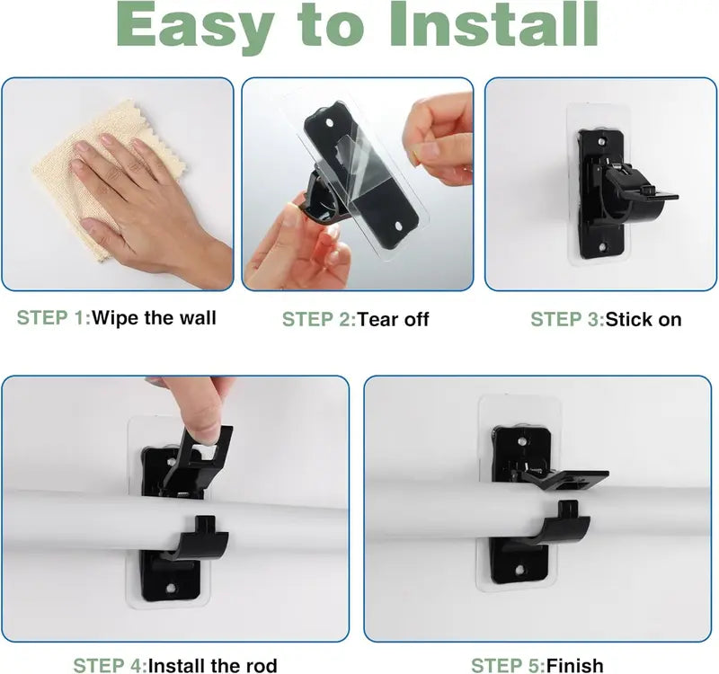 🏠6-Pack Self-Adhesive Curtain Rod Brackets