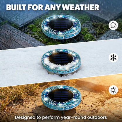 ⏰LAST DAY SALE: 🔥🌞 Solar Stained Glass Mosaic Disk Lights – Wireless Waterproof Outdoor LED Pathway Lights for Gardens, Patios, Walkways & Yard Décor