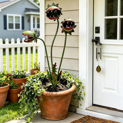 ⏰LAST DAY SALE: 🔥Whimsical Metal Carnivorous Plant Garden Stake, Carnivorous Plant Flower Sculpture for Outdoor Garden, Patio Decor🌷😈