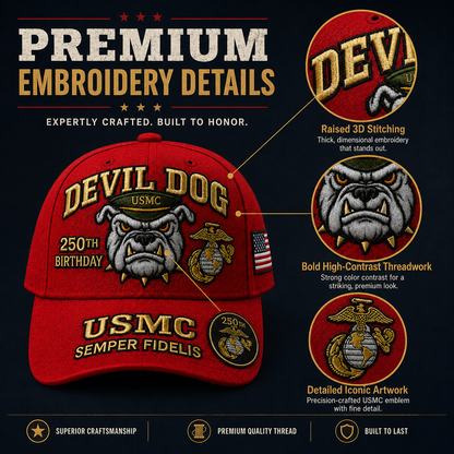 🔥 Father’s Day Sale - ❤️Devil Dog USMC 250th Birthday Commemorative Embroidered Cap（Printed） 🇺🇸