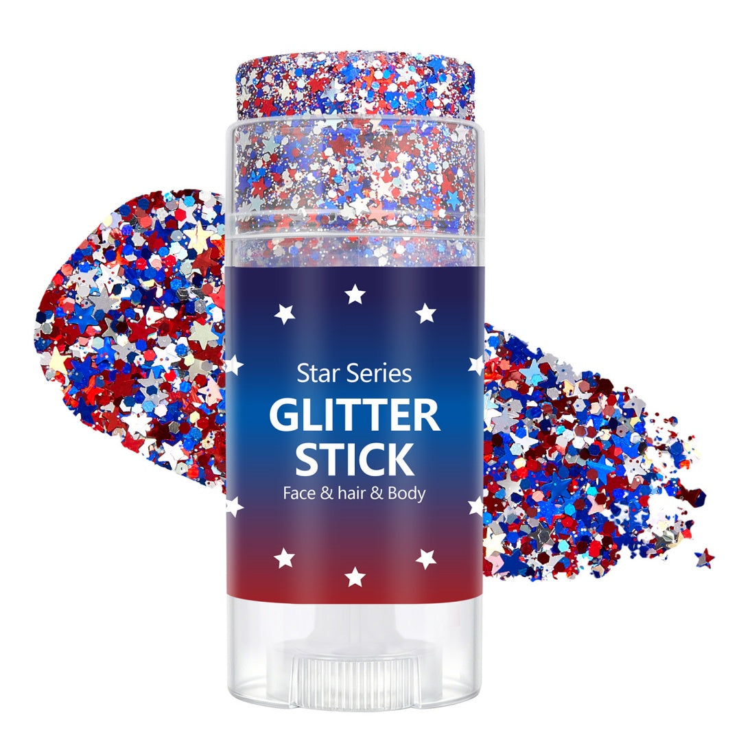 🦅4th of July/Soccer Fan Glitter Stick✨🔔Red, White & Blue Body & Hair Sparkle🚝Free Shipping