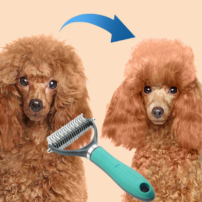 ⏰LAST DAY SALE: 🔥Pet Grooming Brush-Double Sided Hurtless Shedding and Dematting Undercoat Rake Comb for Dogs and Cats, No More Nasty Shedding or Flying Hair