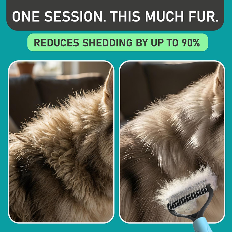 ⏰LAST DAY SALE: 🔥Pet Grooming Brush-Double Sided Hurtless Shedding and Dematting Undercoat Rake Comb for Dogs and Cats, No More Nasty Shedding or Flying Hair